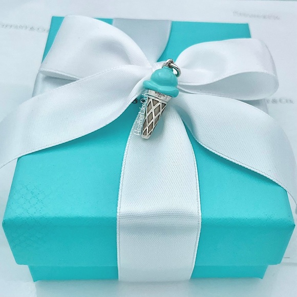 Authentic Tiffany & Co. BLUE Enamel Ice Cream Cone Sterling Silver Charm Pendant - Picture 4 of 8